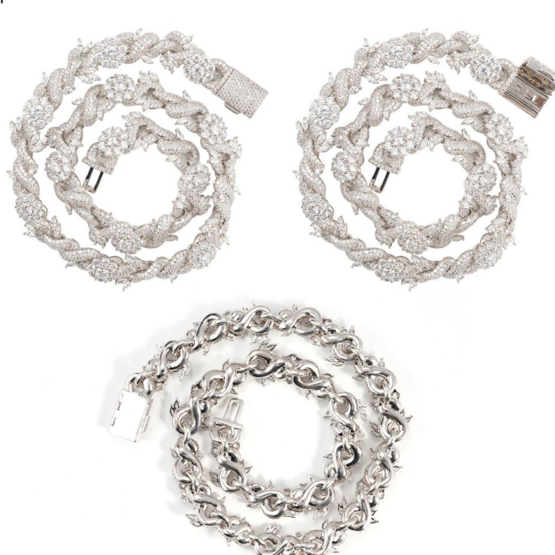 Pass Test 15mm 18-24inch Gold Plated S925 Sterling Silver Moissanite Flower Cuban Chain Necklace Bracelet Links Jewelry For Men Women Nice Gift