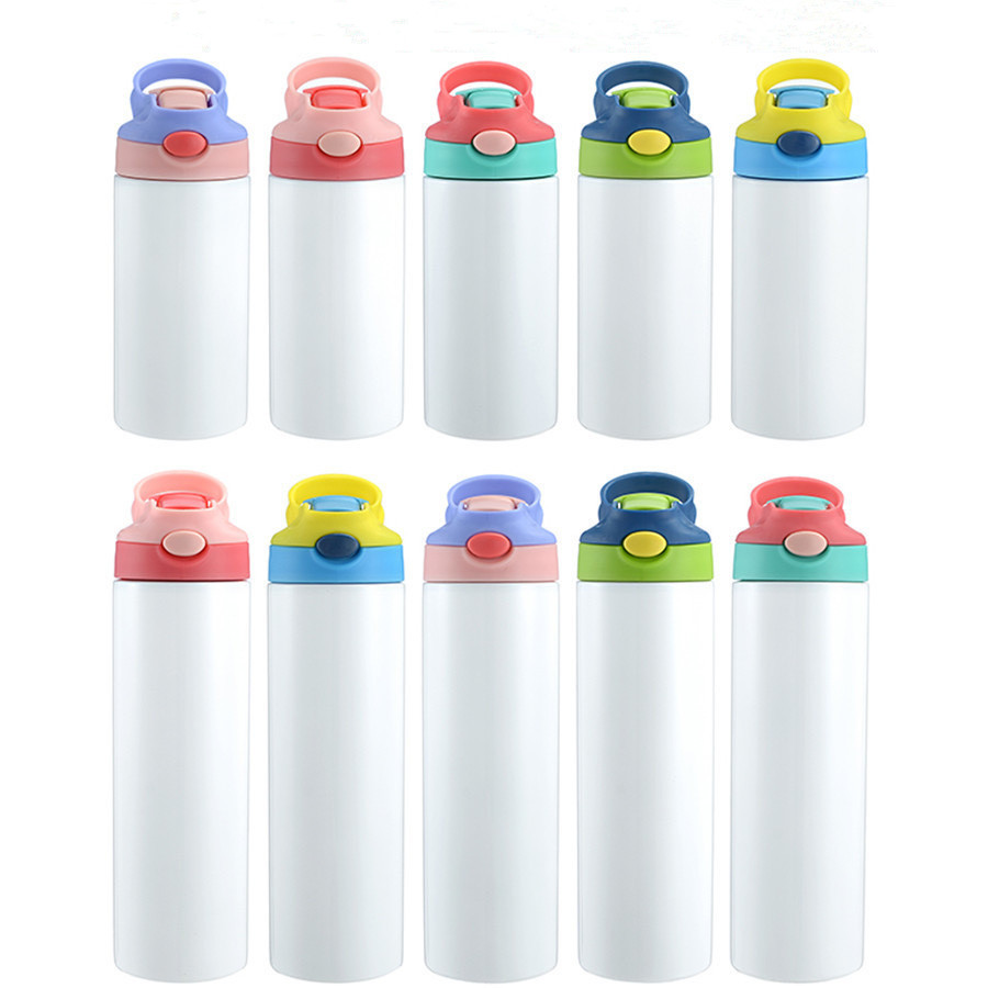 12oz 20oz Sublimation kids Children Water Bottle 350ml blank white Sippy Cup with flip lid straw Portable Stainless Steel Drinking tumbler for student