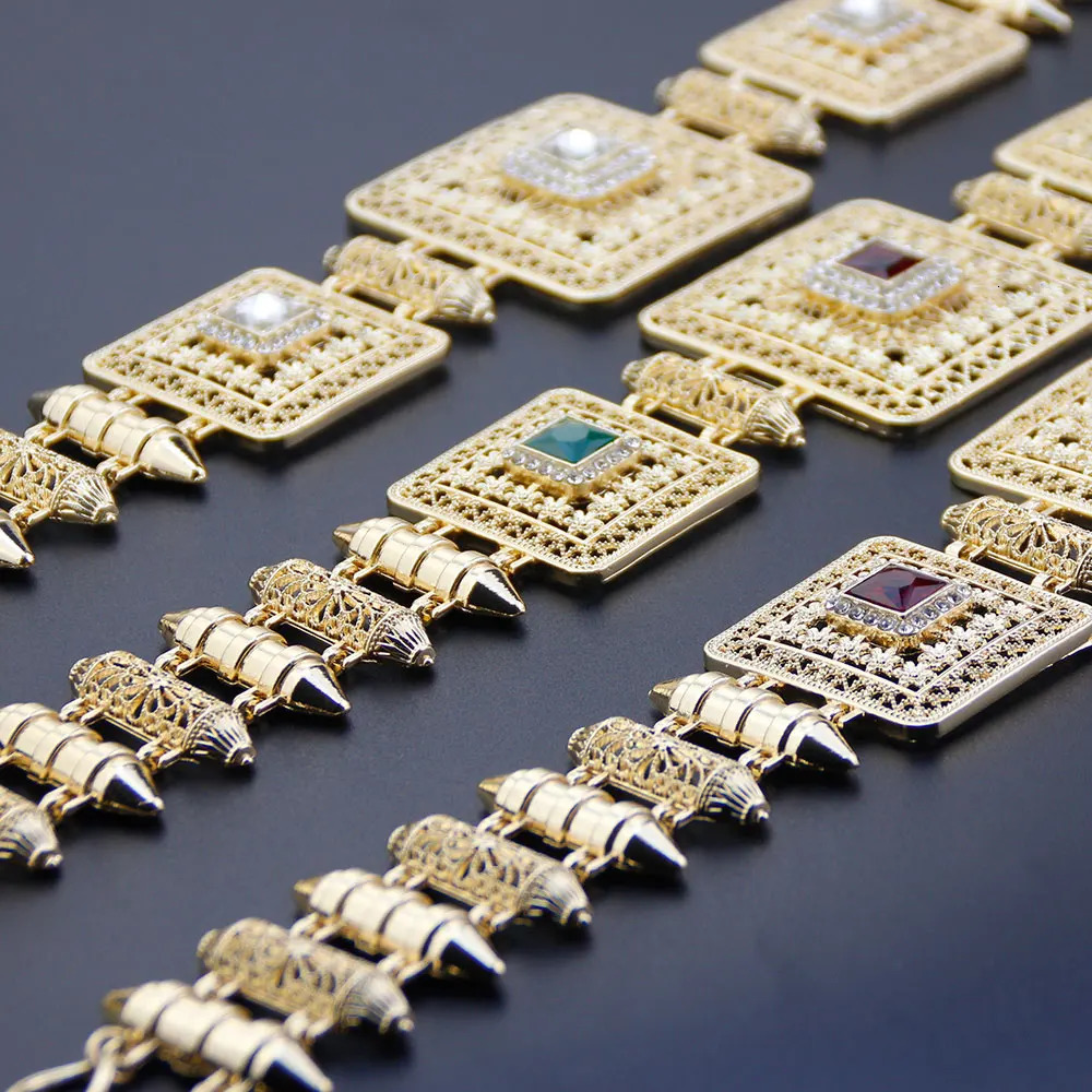 Sunspicems Chic Morocco Caftan Waist Belt Chain Gold Color Arabic Women Dress Body Bride Jewelry Adjustable Length 240311