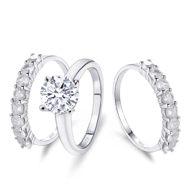 2024 Choucong Ins Top Sell Wedding Rings Luxury Jewelry 925 Sterling Silver Fill 3Pcs Round Cut 5A Cubic Zircon CZ Diamond Women Bridal Ring Set For M