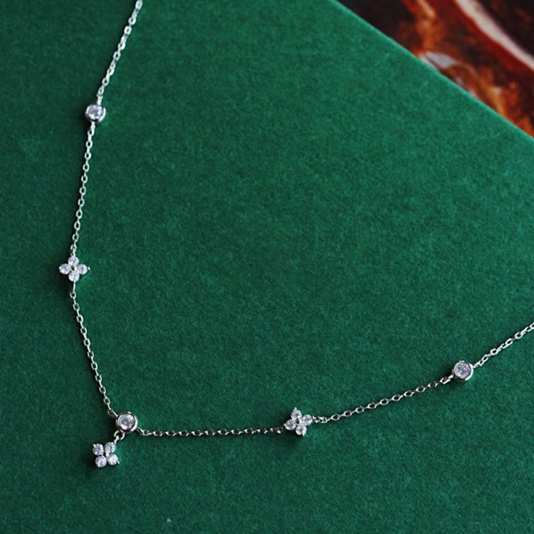 S925 Sterling Silver Jewelry Zircon Clover Pendant Necklace Fourleaf Gold Plated Chain Necklace Z250910