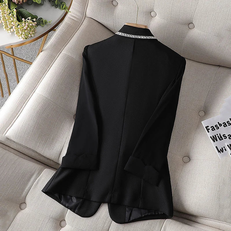 Women Blazer Jacket Three Quarter Sleeve Fashionable Temperament Thin Diamond Encrusted Suit Ladies Tops 240321