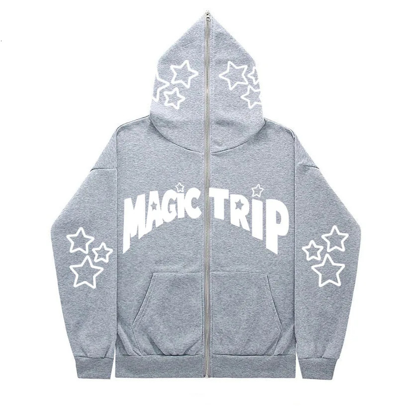 MAGIC TRIP Print Star Y2k Gothic Couple Harajuku Elegant Large Full Zipup Pullover Women Funny Cute Girls Boy Net Chic Hoodie 240312