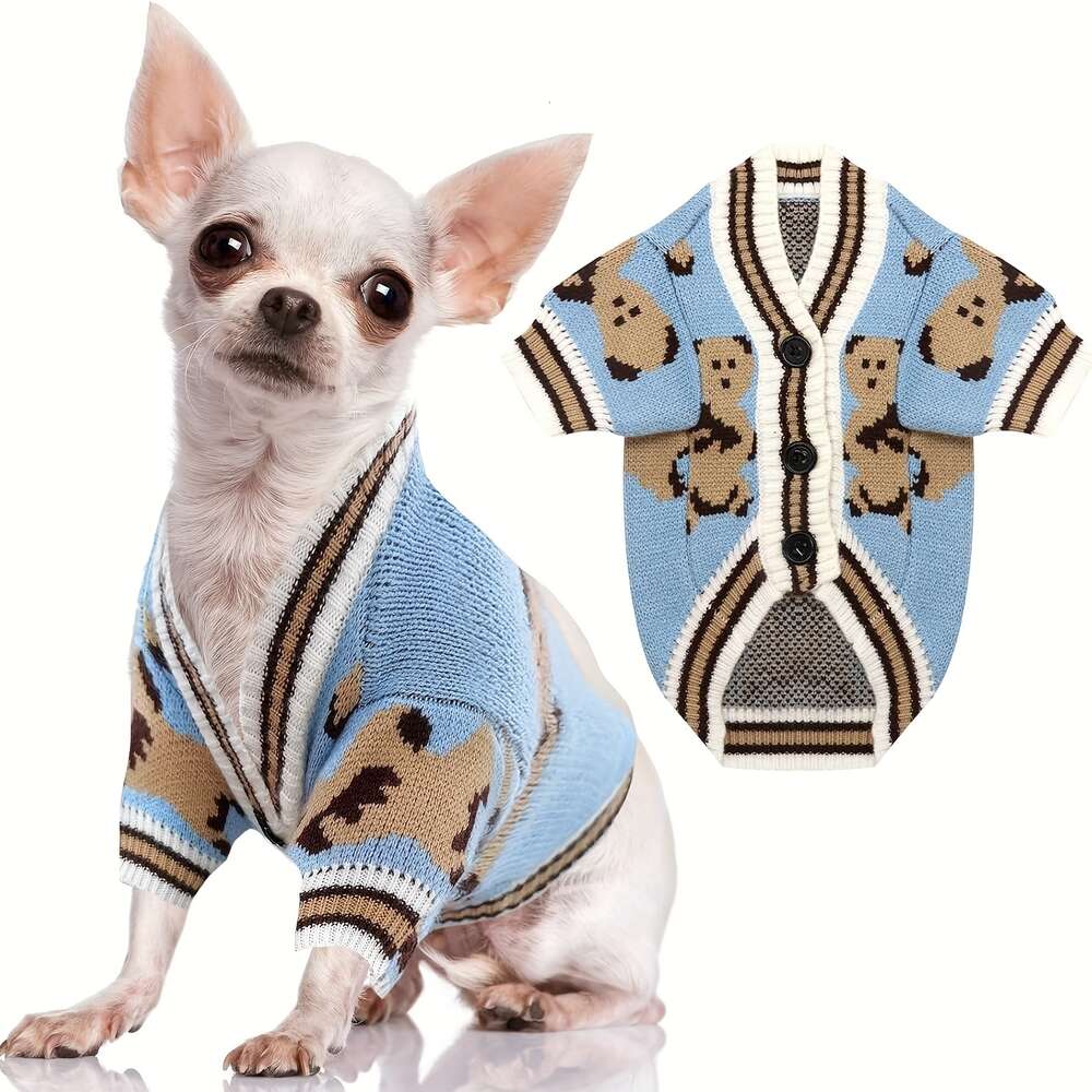 cute bear cartoon dog sweater comfortable knitted acrylic for all sizes easy to button design pet clothing