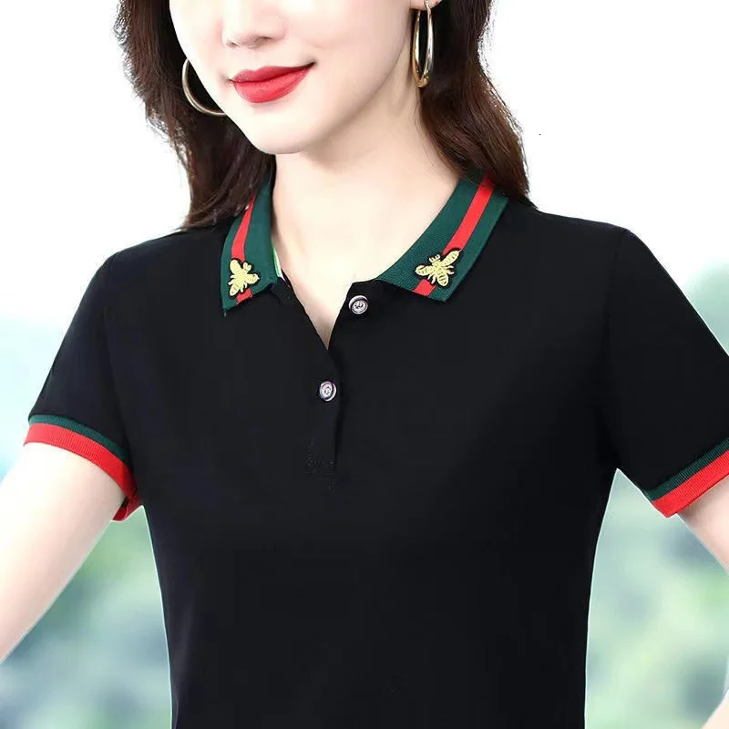 Polo Dress Women Summer Solid Short Sleeve Polo Shirt Slim Sport Polo Embroidered T-shirt Polos Mujer Blusas 240329