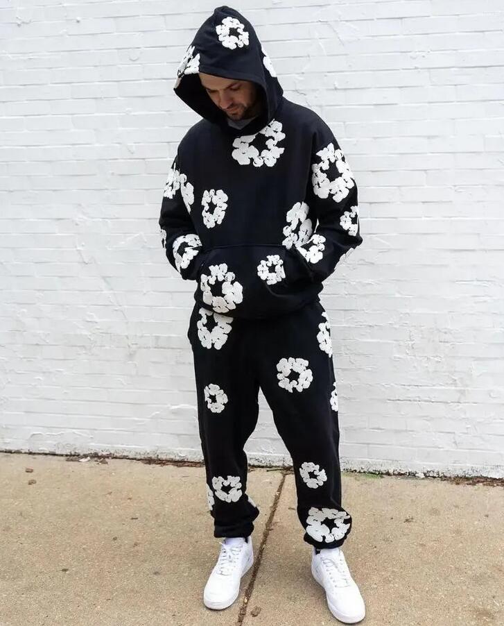 Men's Tracksuits Retro Harajuku Kapok Suit Foamed Printed Hoodie Loose Casual Long-sleeved Sweatshirt For Men And Women