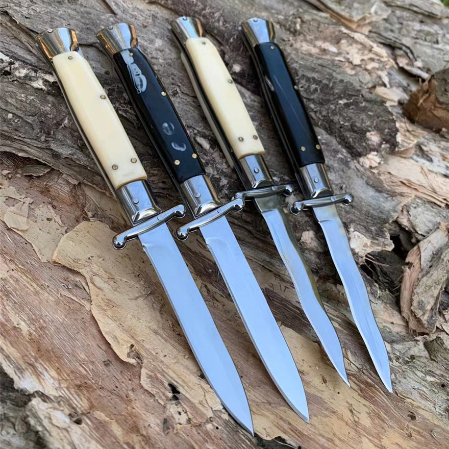 4Models 10'' Stiletto Mafia Knife 440C Blade Resin Handles Horizontal Pocket Knives EDC Tools