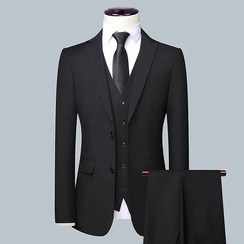 High Quality Blazer Waistcoat Trousers Men Simple Business Elegant Fashion Job Interview Gentleman Suit Slim 3piece 240312