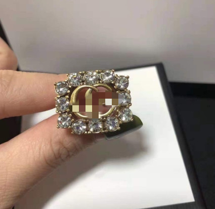 Retro Simple Letters Unisex Fashion Show Online Influencer Ring Open High Class Elegant Rhinestone