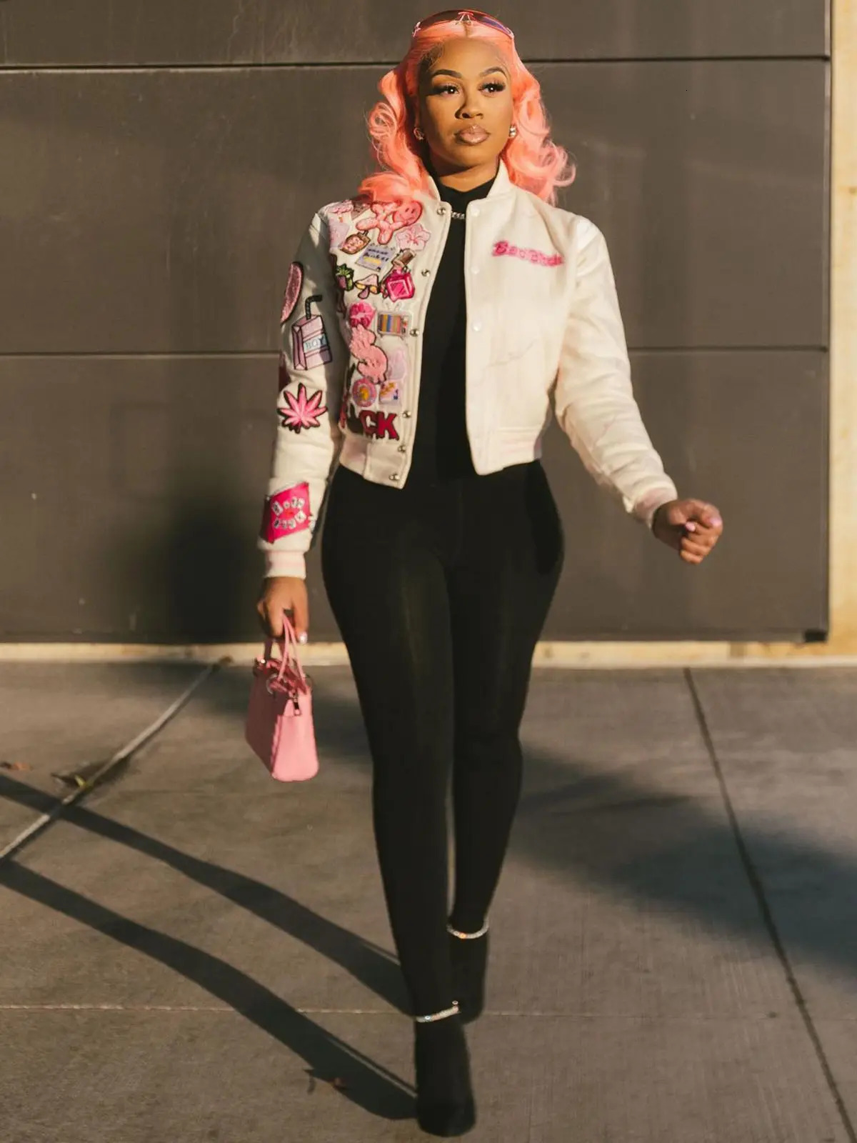 Fashion Print Baseball Jacket Short Stretchy Button Cardican Coat Spring Streetwear Y2K Hip Hop Female Wholesale 240315