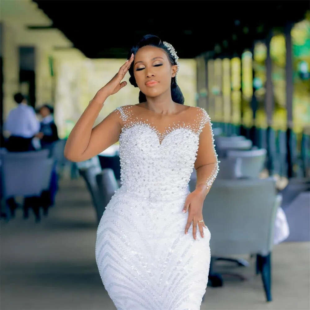 Ebi Arabic Aso Nov Plus Size Sequined Lace Mermaid Wedding Dress Beaded Pearls Sexy Bridal Gowns Dresses ZJ Es