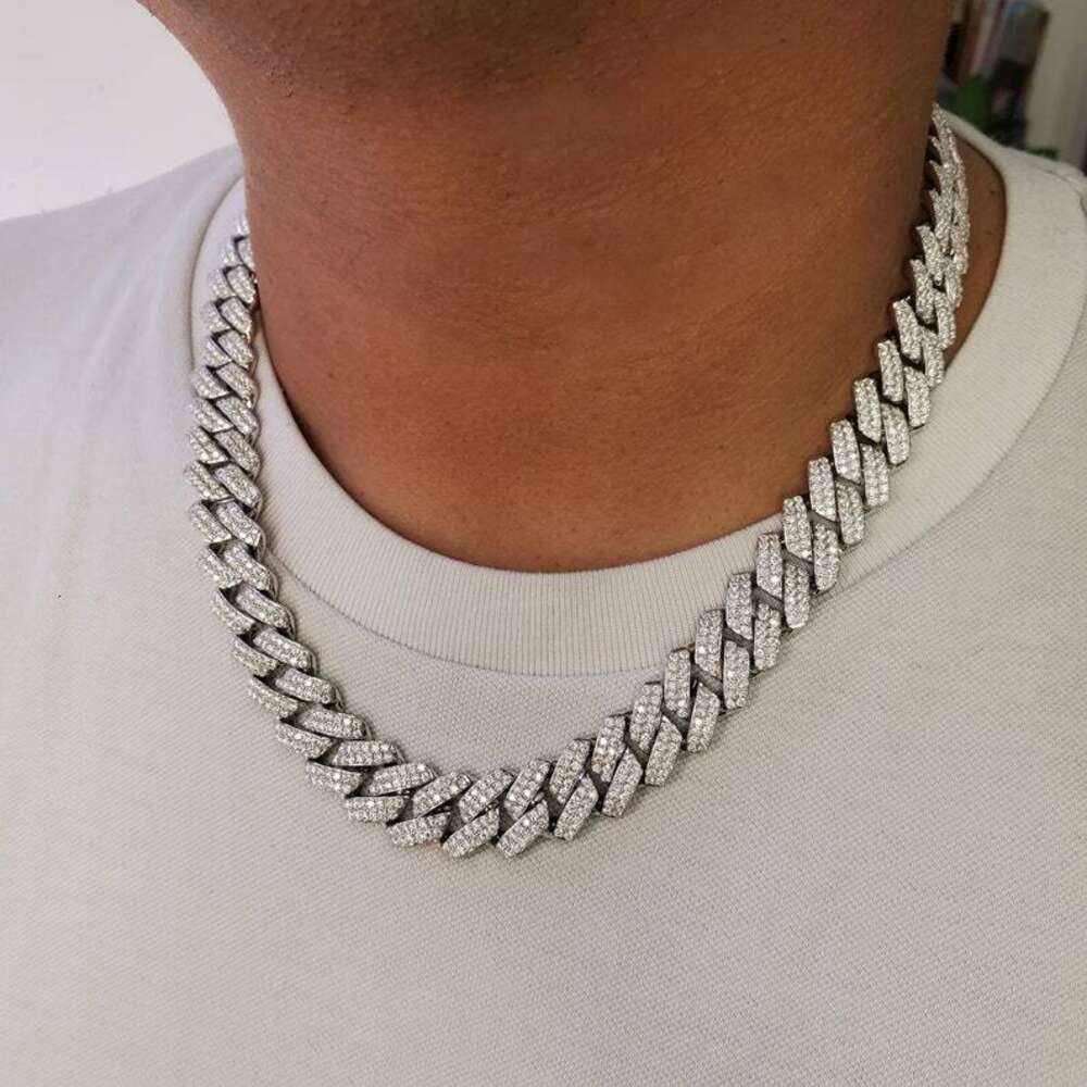 Latest Design Mens Hip Pop Jewelry 12mm 925 Sterling Silver Iced Out Vvs Moissanite Monaco Cuban Link Chain Necklace