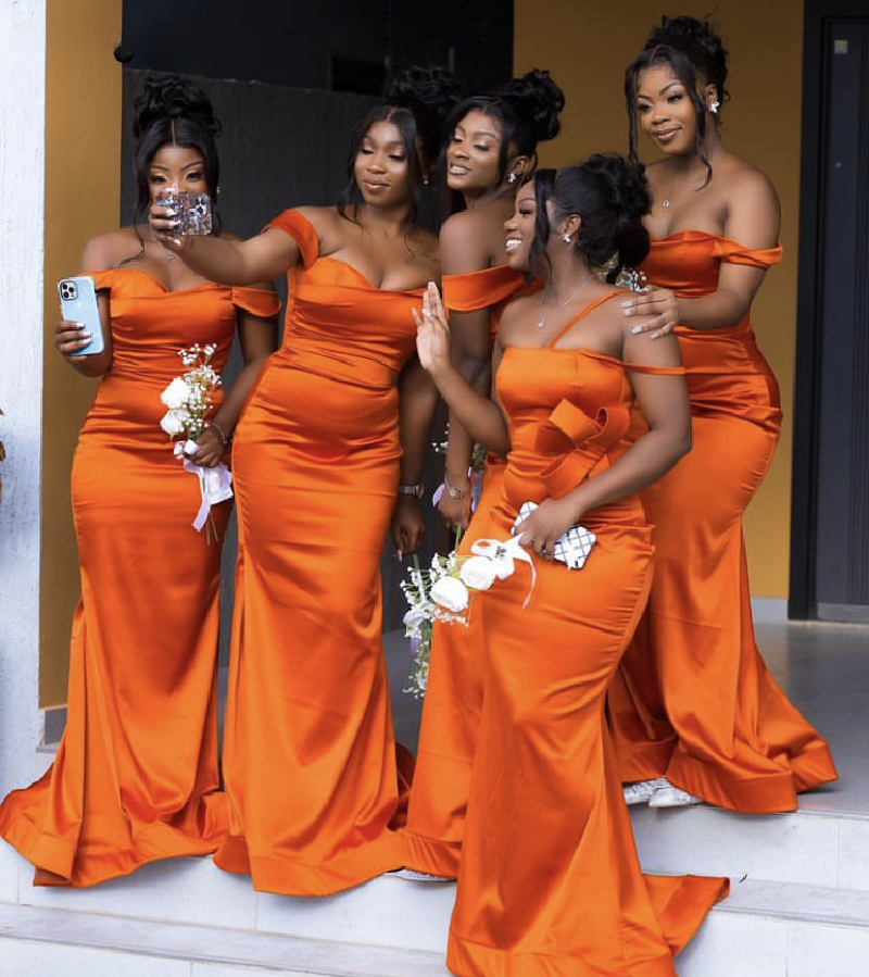 Orange Bridesmaid Dresses Elegant Off Shoulders Or Length Mermaid Maid Of Honor With Lace Up Back Wedding Party Gowns 2024 Newest 6660311