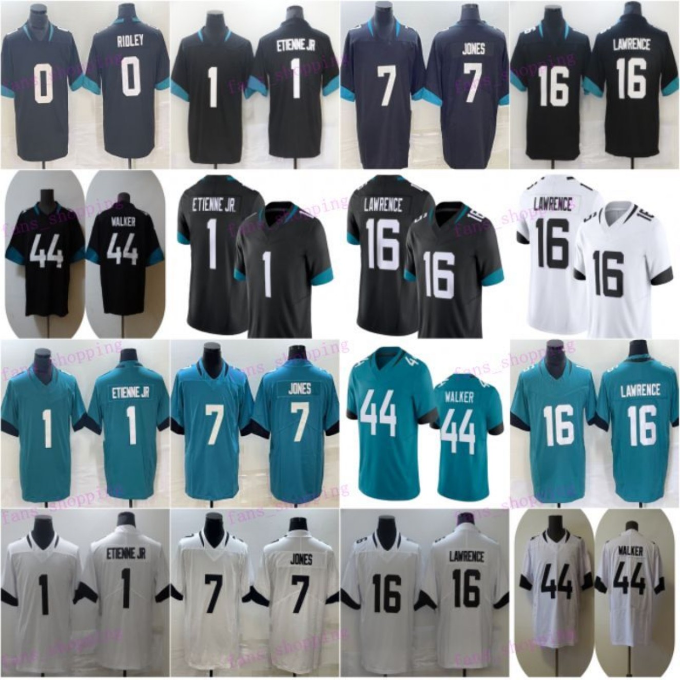 Maglia Da Calcio Trevor Lawrence 0 Ridley Travis Etienne Jr Travon Walker Nero Teal Bianco-image