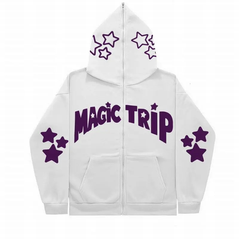 MAGIC TRIP Print Star Y2k Gothic Couple Harajuku Elegant Large Full Zipup Pullover Women Funny Cute Girls Boy Net Chic Hoodie 240312