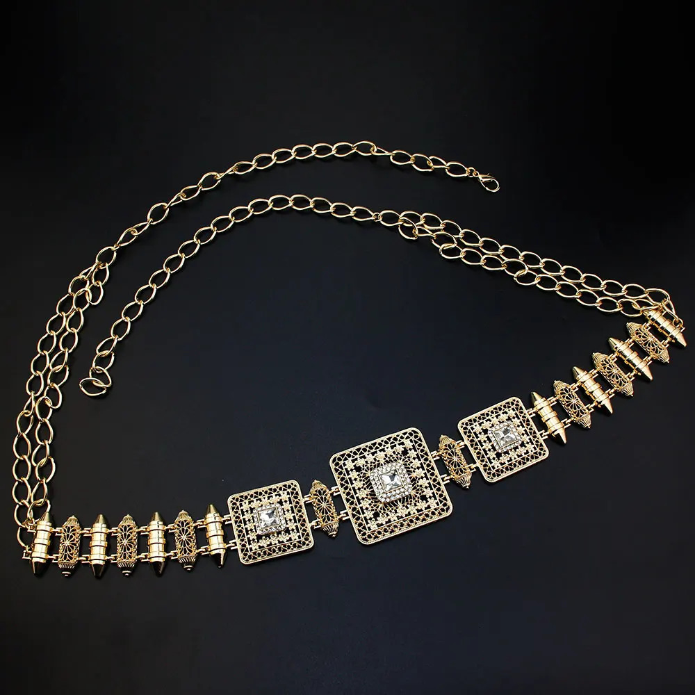 Sunspicems Chic Morocco Caftan Waist Belt Chain Gold Color Arabic Women Dress Body Bride Jewelry Adjustable Length 240311