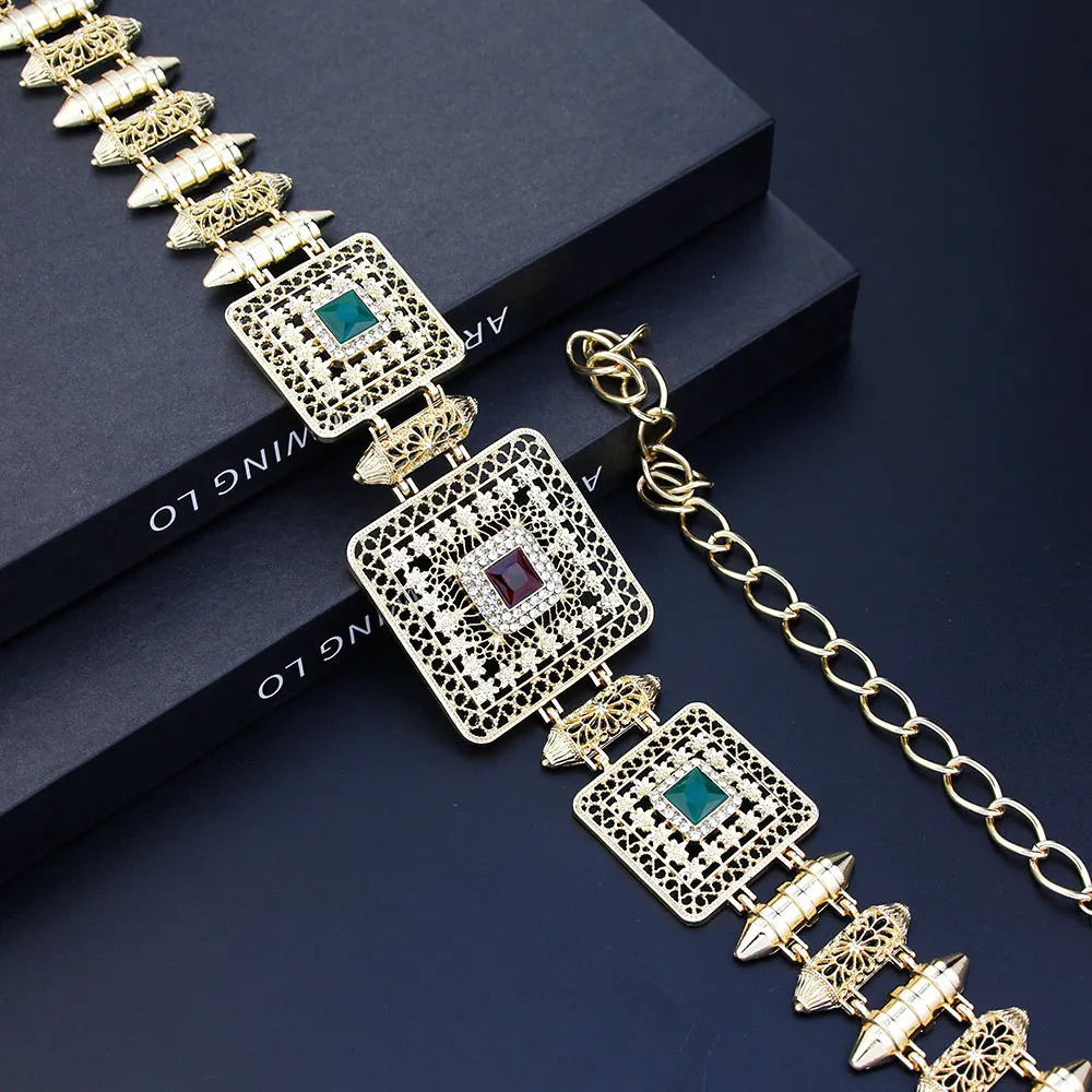 Sunspicems Chic Morocco Caftan Waist Belt Chain Gold Color Arabic Women Dress Body Bride Jewelry Adjustable Length 240311