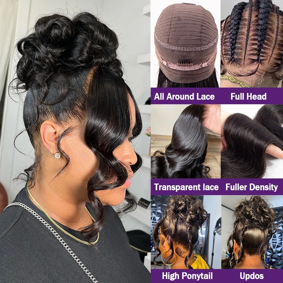 Body Wave 360 Full Wig Human Hair Preplucked HD Lace Frontal Wigs For Women Brazilian Glueless High Ponytail Clearance Sale