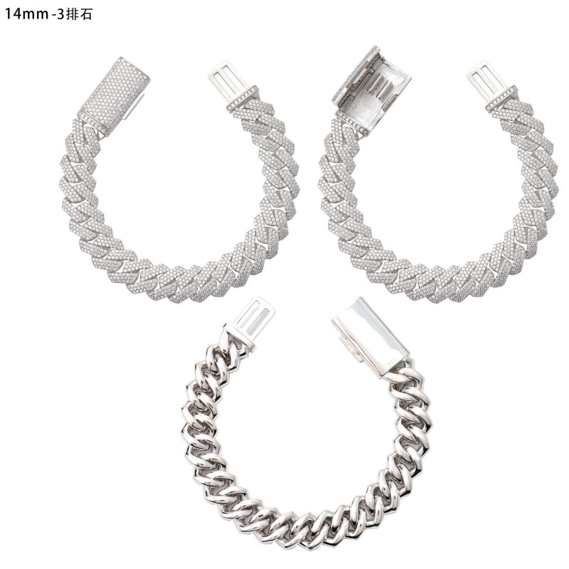 14mm 18-24inch Fine Jewelry Ice Out Flashing Mossanite Dia Necklace Sterling Sier VVS Moissanite Link Cuban Chain Bracelet