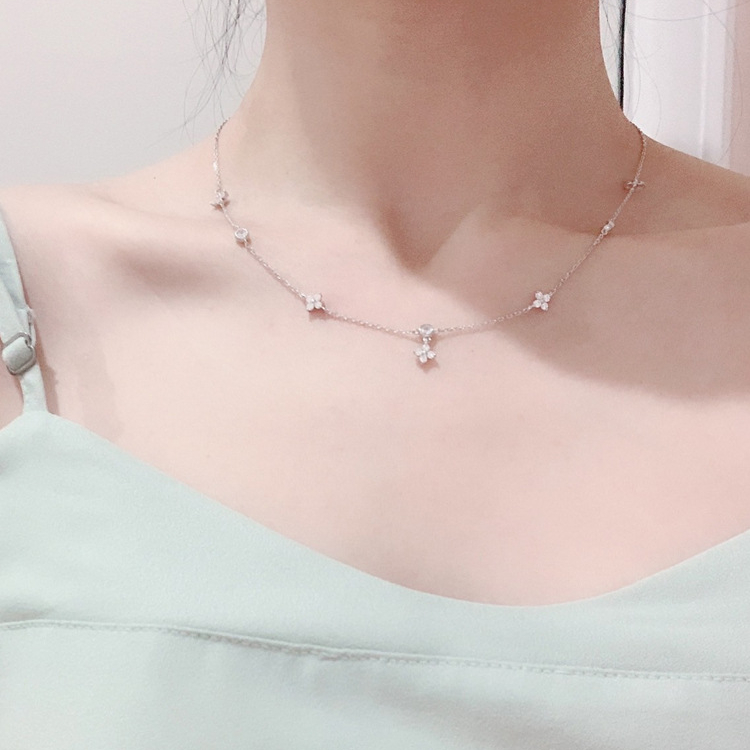 S925 Sterling Silver Jewelry Zircon Clover Pendant Necklace Fourleaf Gold Plated Chain Necklace Z250910