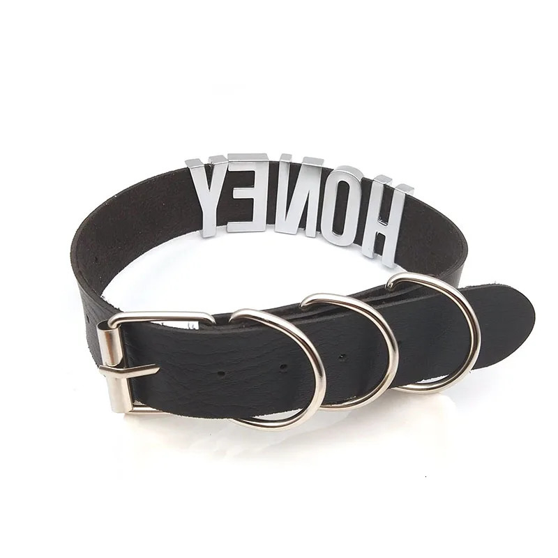 Goth Big Words HONEY Letter Necklace For Women Mens Fashion PU Leather Wide Choker Collar Party Jewelry Gifts Support Custom 240315