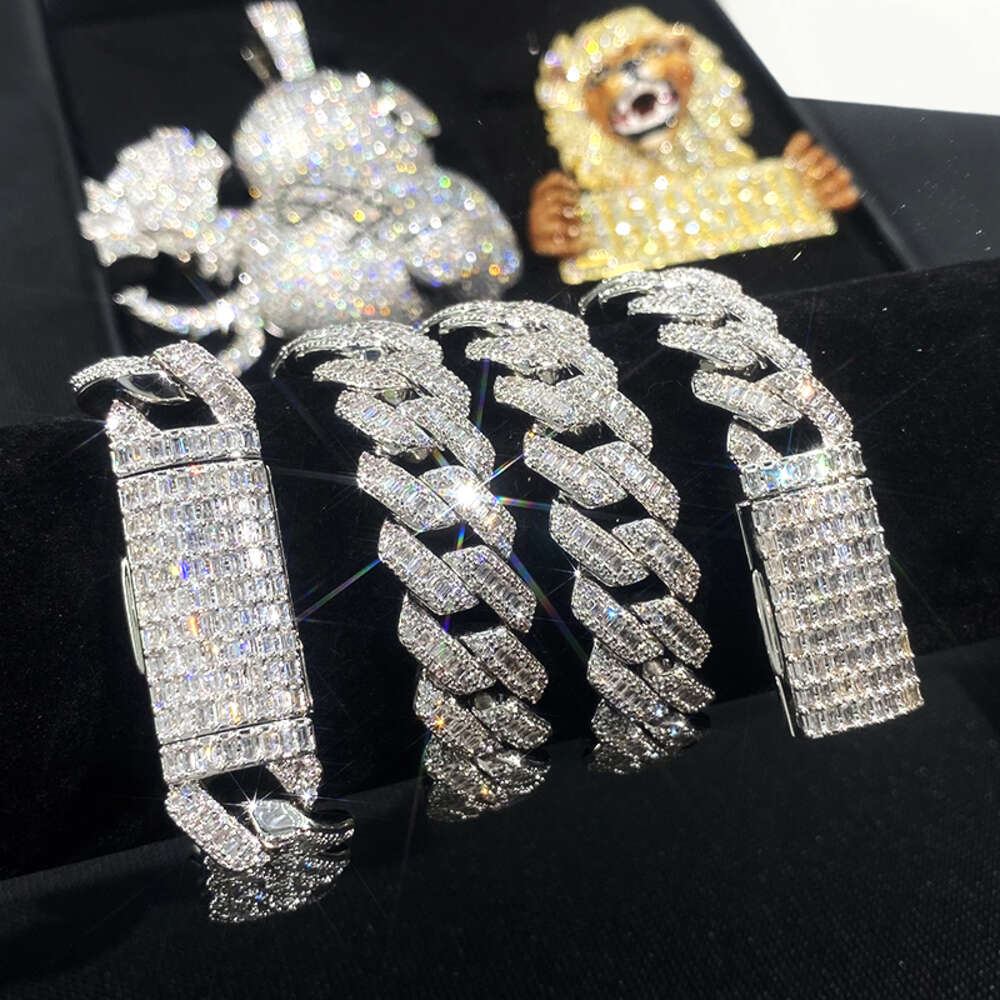Rapper Popular Design Baguette Diamond Bracelet S925 Moissanite Jewelry Set Luxury Cuban Chain Cuban Link Chain Necklace