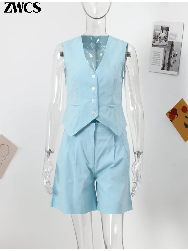 Clearance Print Single Breasted Vest Shorts Suit Women Sleeveless Buttons Top Short Pants Set Summer Lady Casual Outfits 240311