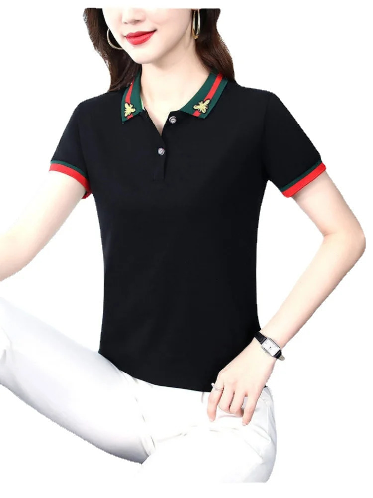 Polo Dress Women Summer Solid Short Sleeve Polo Shirt Slim Sport Polo Embroidered T-shirt Polos Mujer Blusas 240329