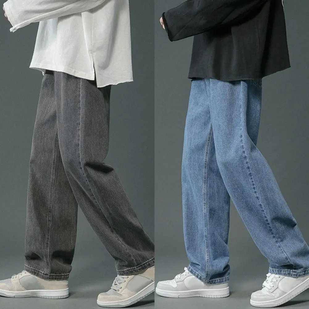 Men's Jeans Mens straight leg jeans mens hip-hop style wide leg jeans with pockets casual spring and autumn loose fitting mens jeansL2403