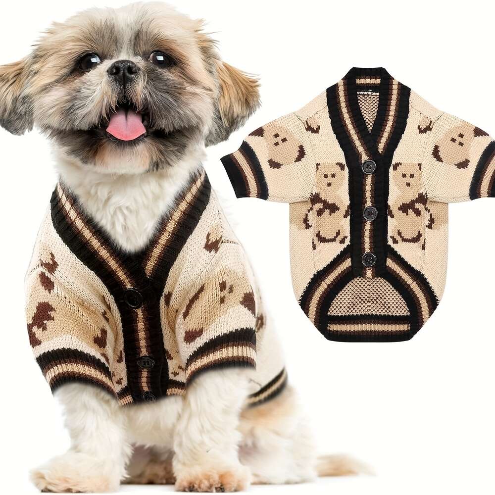 cute bear cartoon dog sweater comfortable knitted acrylic for all sizes easy to button design pet clothing