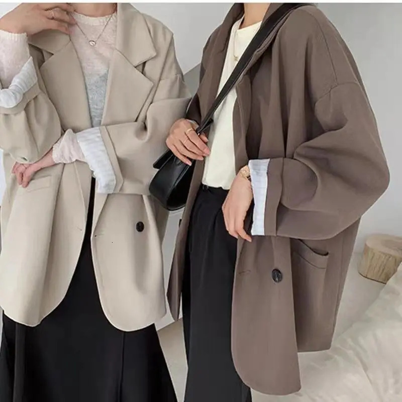 Oversize Blazers Women Long Sleeve Black Suit Streetwear Korean Chic Loose Jacket Spring Autumn Coat Doublebreasted Tweed 240321
