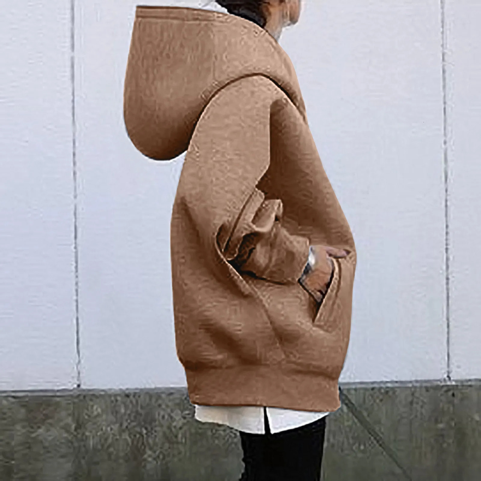 Women Korean Style Hoodies Zipup Harajuku Oversized Solid Pocket Hooded Sweatshirts Autumn Long Sleeve Loose Baseball Jacket 240318
