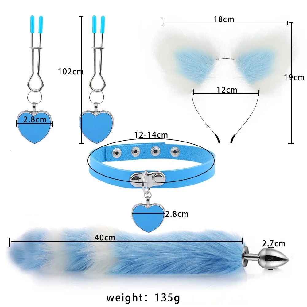 Anal Sex Toys Fox Tail Butt Plug Sexy Plush Cat Ear Headband With Bells Necklace Set Massage Sex toys For Women Couples Cosplay 240325