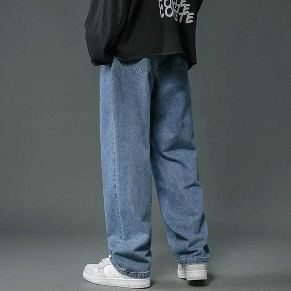 Men's Jeans Mens straight leg jeans mens hip-hop style wide leg jeans with pockets casual spring and autumn loose fitting mens jeansL2403