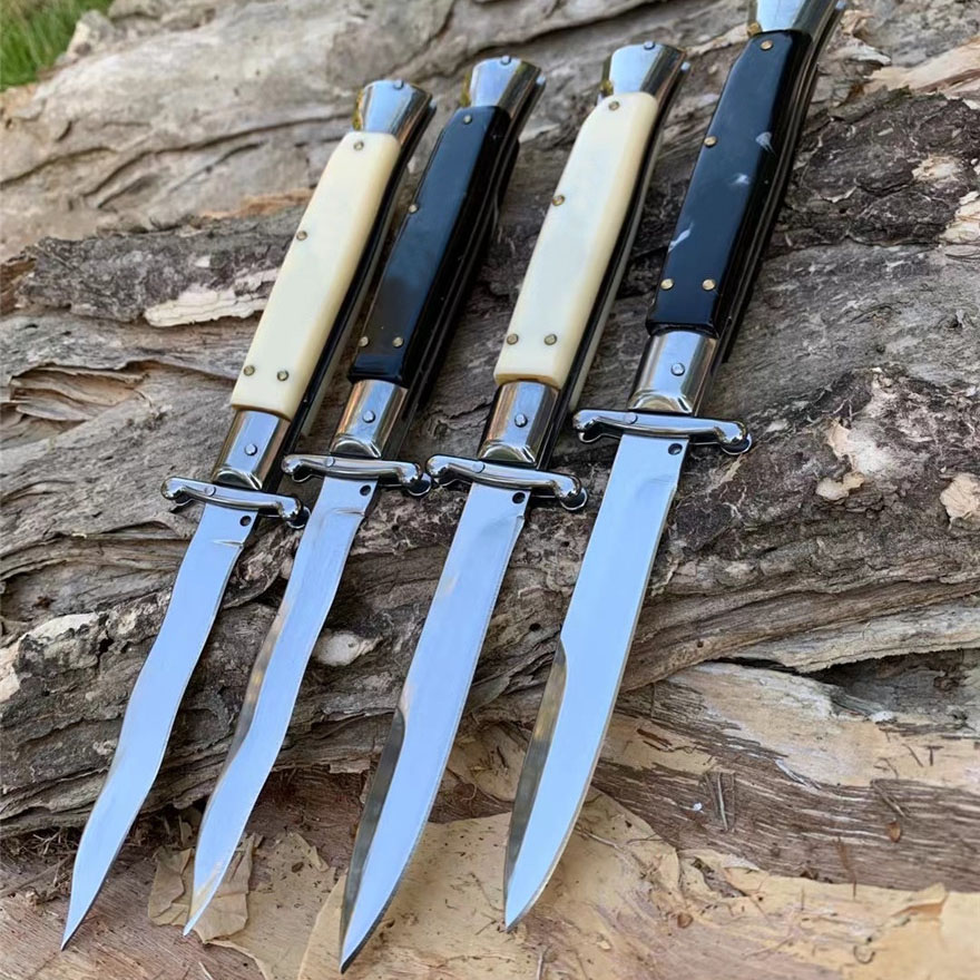 4Models 10'' Stiletto Mafia Knife 440C Blade Resin Handles Horizontal Pocket Knives EDC Tools