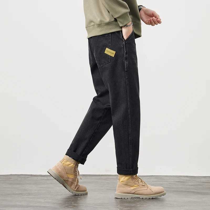 Men's Jeans KSTUN Mens Black Jeans Pocket Pants Loose fit for harem pants Street clothing Fashion pocket patch Work Large mens backpackL2403