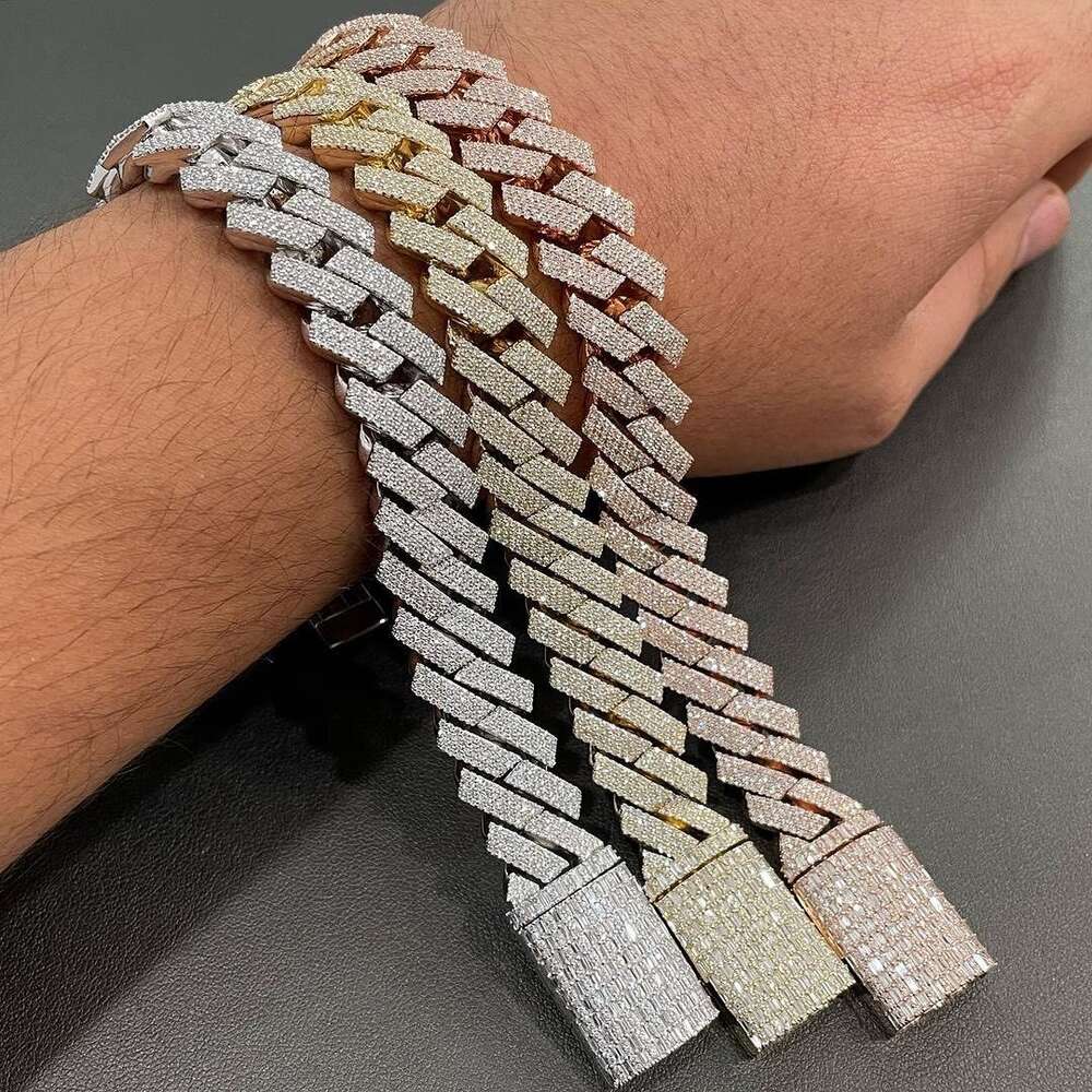 Hip Hop Rapper Jewelry 18mm Cuban Link Vs Moissanites 4rows Emerald Cut Moissanite Cuban Chain Link Bracelet
