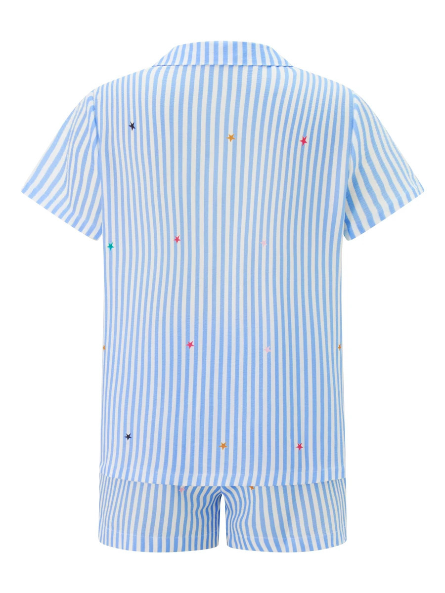 Siyova Women s Summer Shorts Outfits Pyjamas 2 Piece Short Sleeve Lapel Tops Stripe Print with Elastic Waist Cute 240228