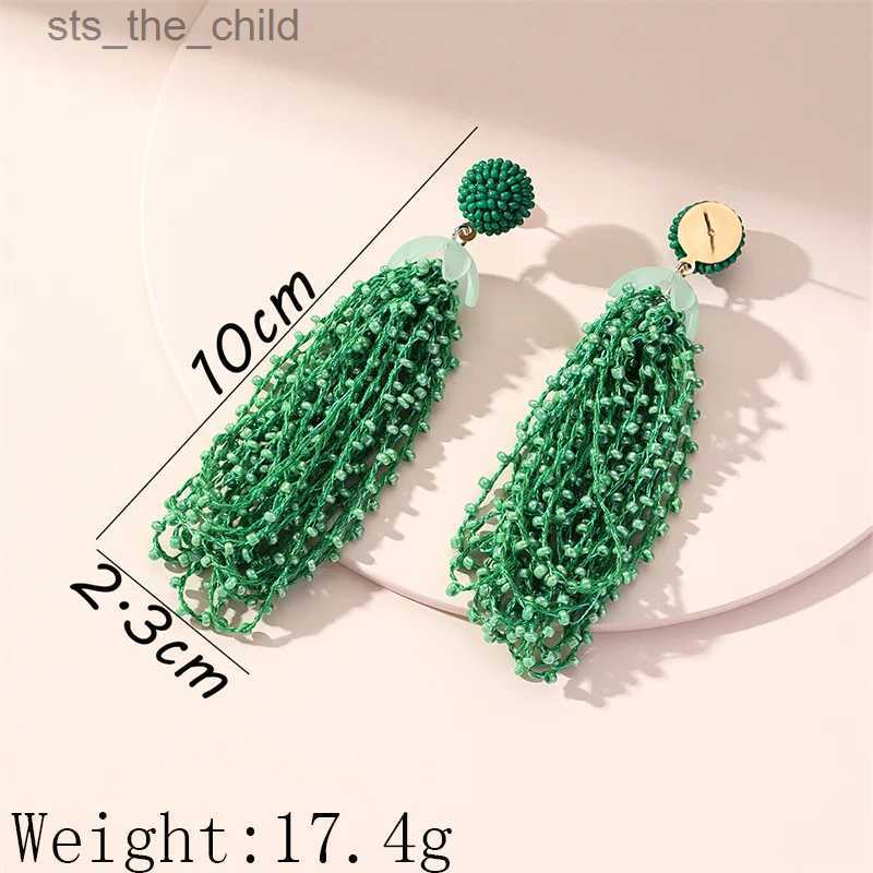 Dangle Chandelier Green rice bead long tassel earrings for womens retro Bohemian ethnic style beach holiday pendant earrings Korean fashionC24326
