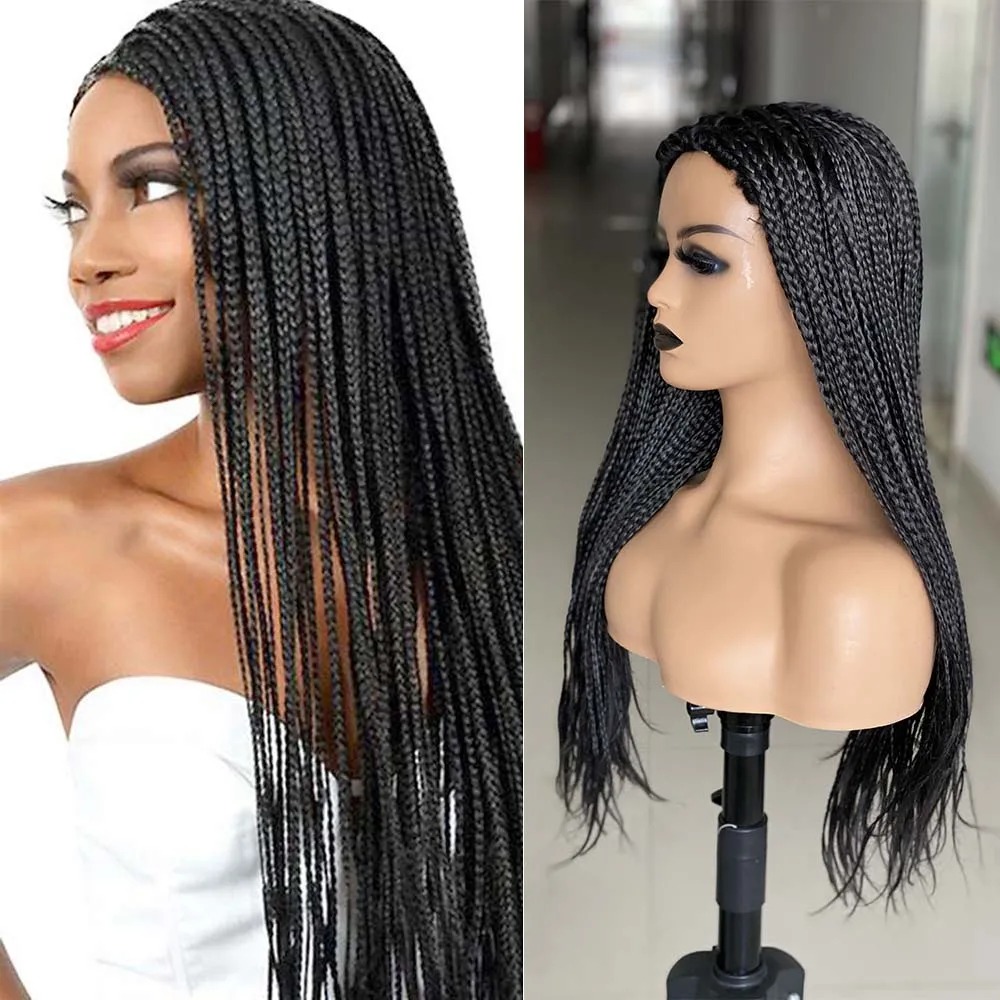 26 Inch For Black Women Ombre Barids Long Synthetic Box Braided Wigs Fake Scalp Braiding Hair Cosplay Wig