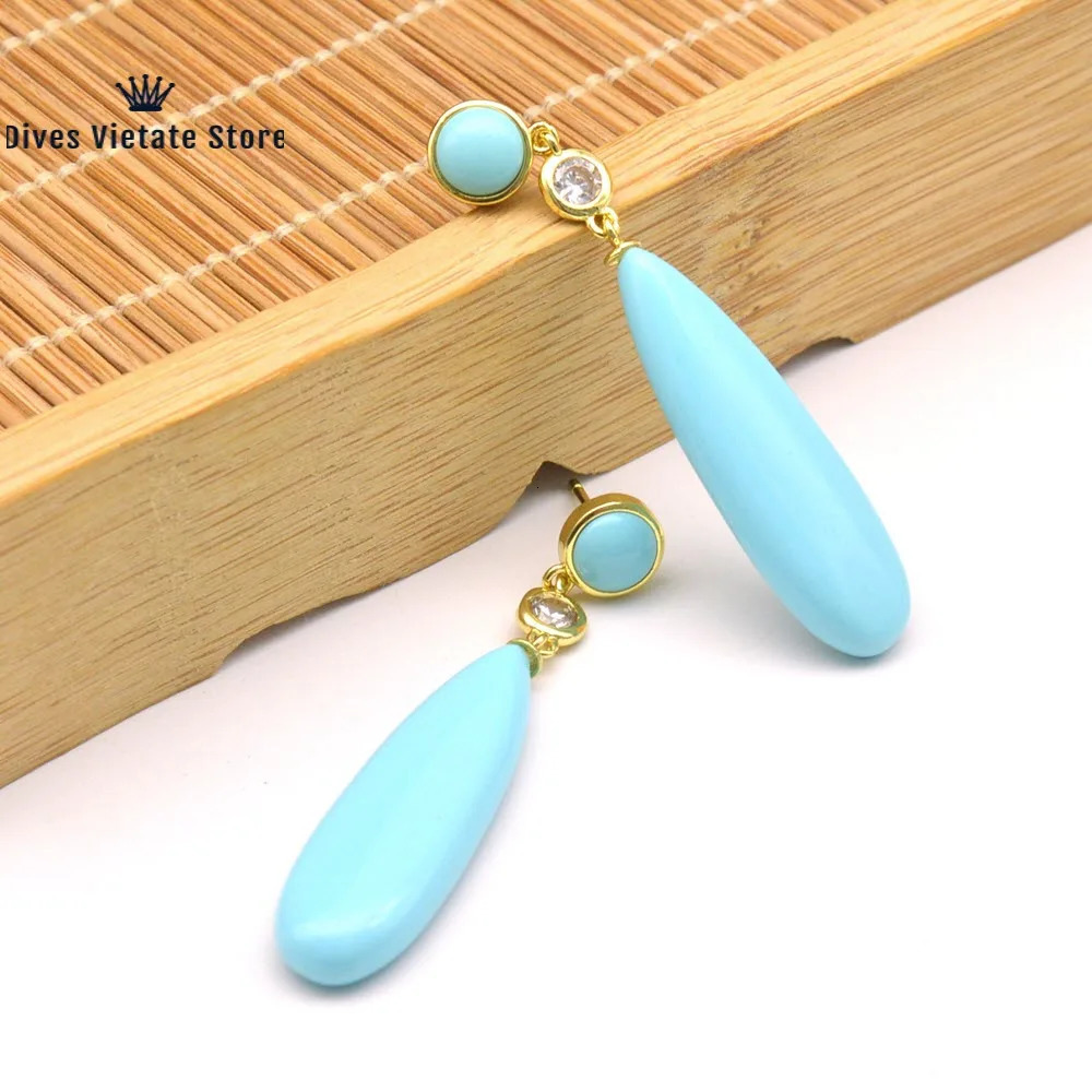 925 Sterling Silver Natural Agate Turquoise Stone Charm Womens Earrings Vintage Long Eardrop Jewelry Trendy For Women Gift 240311