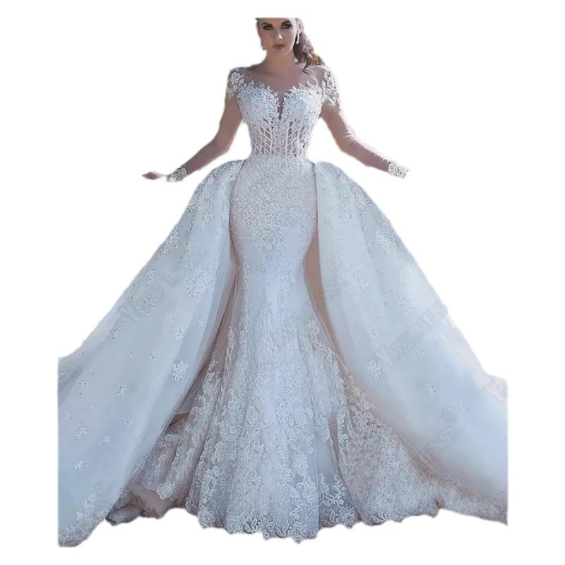 Gorgeous Lace Boho Mermaid Wedding Dresses Sexy New Garden Sexy Long Train Bridal Gowns Backless Robes Mariage Vestido De Novia Plus Size Bride Dress