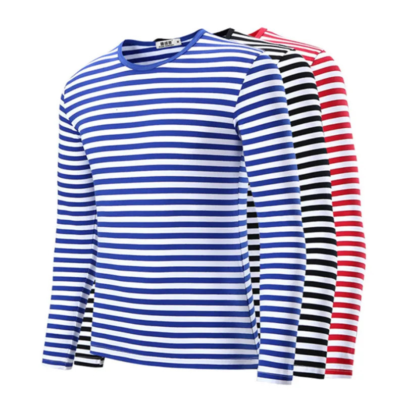 Men T-Shirt For Men Clothing Harajuku Womens t-shirt Slim Fit Cotton Stripe Long Sleeve Shirt Plus Size Fashion T-Shirts Top 240306