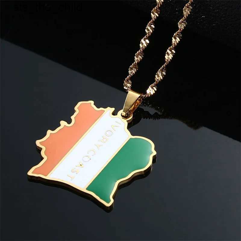 Pendant Necklaces Stainless Steel Ivory Coast Map Flag Pendant Necklace Ivory Coast JewelryC24326