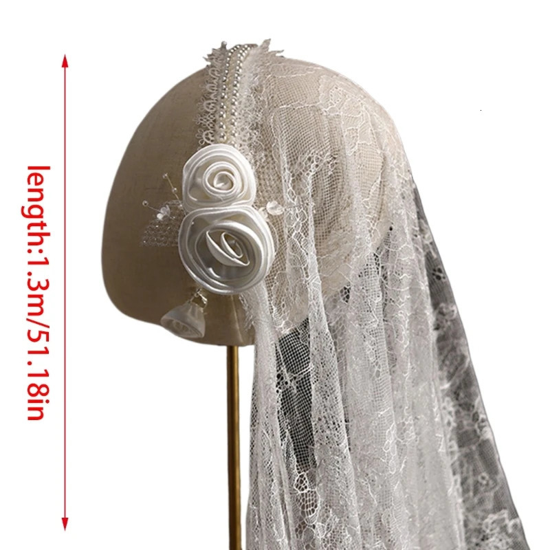 1920s Wedding Bride Veil with Pearl Headbands Girl Long Tulles Tiaras for Halloween Women Pography 240313