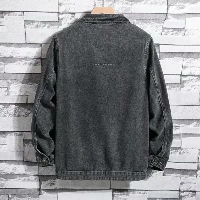 Mens Denim Jacket Autumn with Print Male Jean Coats Button Casual Korean Clothes Winter Outerwear Large Size Menswear G 240319