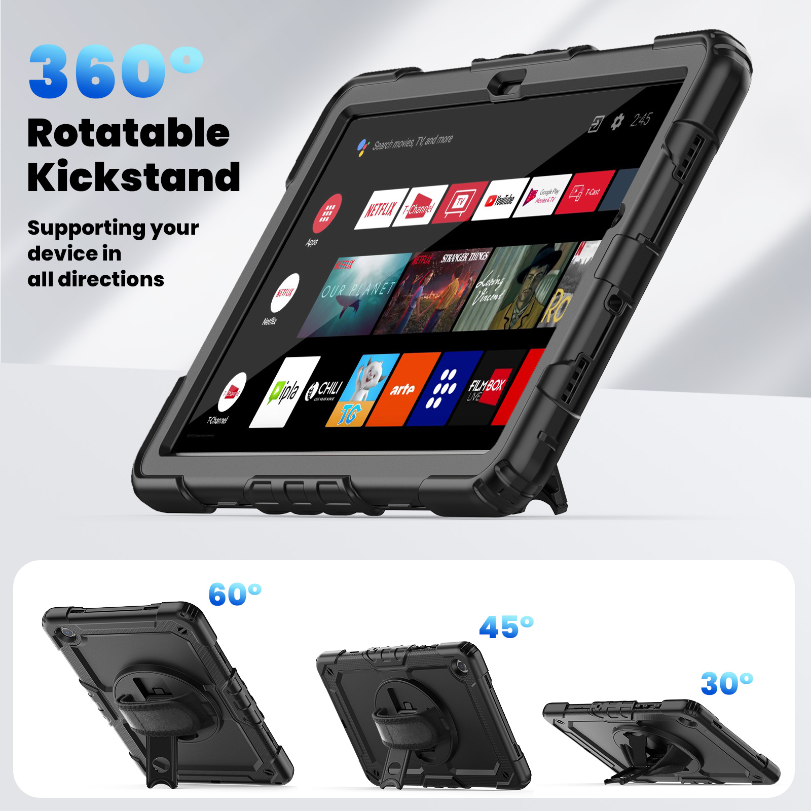 Case For Samsung Galaxy Tab A9 Plus 11 inch A9+ 360 Rotating Hand Strap Kickstand Tablet Cover Rugged Shockproof Armor Cases + Shoulder Strap with Scr