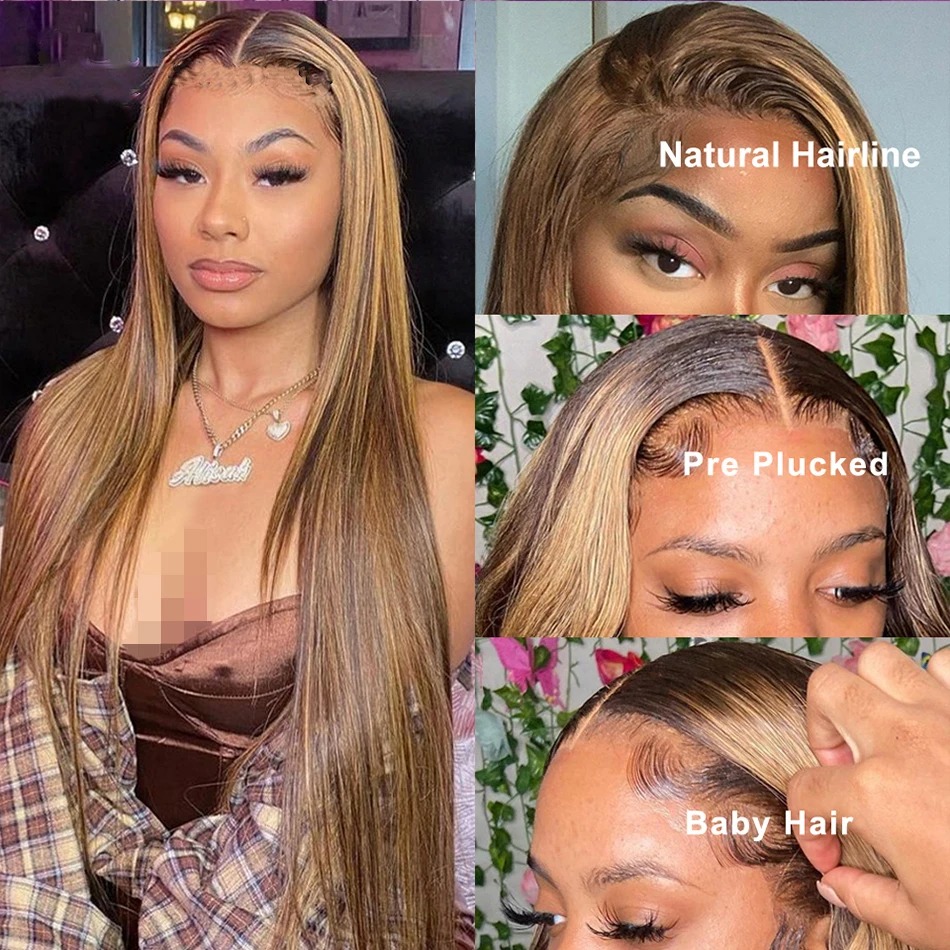 13X4 Highlight Straight 13X6 HD Frontal For Women Human Hair Wig Honey Blonde Lace Front Wigs