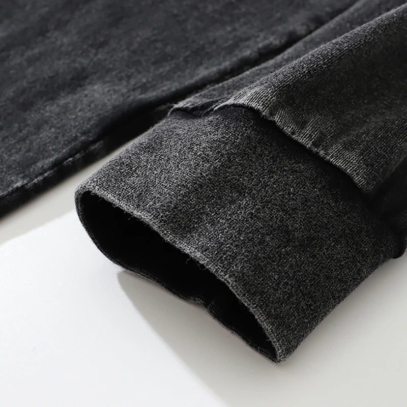 Hip Hop Streetwear Washed Black Plain T Shirt Vintage Harajuku T-Shirt Autumn Men Cotton Long Sleeve Tshirt Solid Color 240319