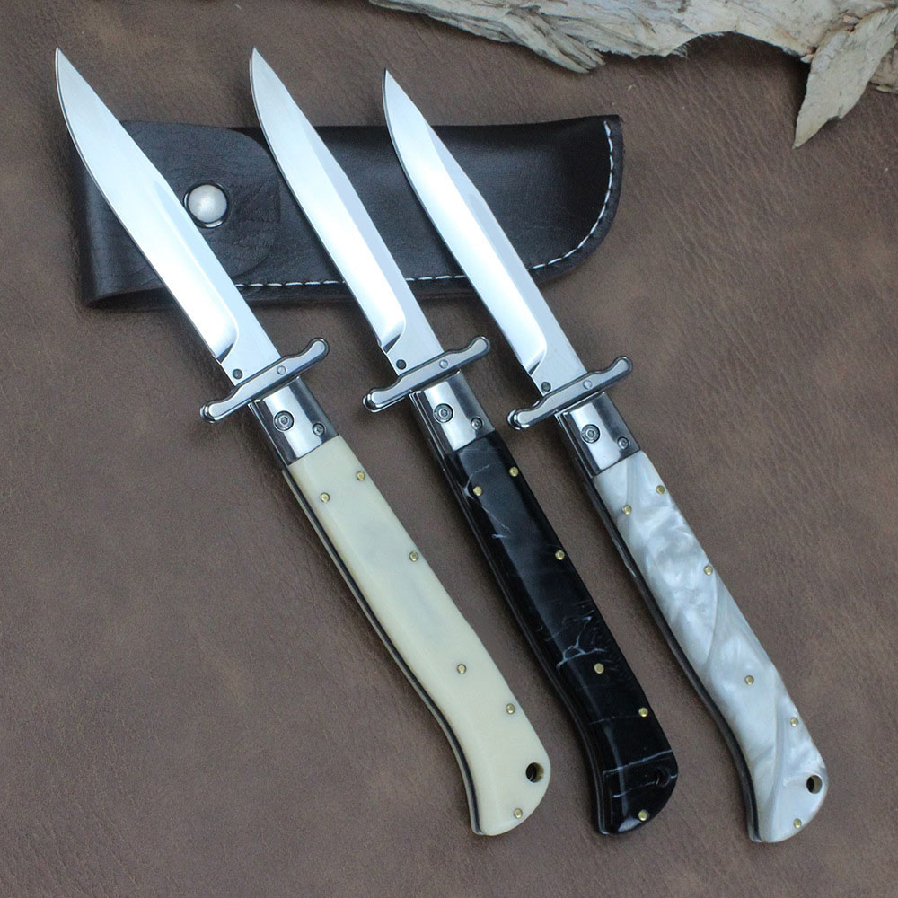 3Models 10'' Inch Italian Stiletto Mafia Knife 440C Blade Acrylic Handles Pocket Knives Tactical EDC Tools